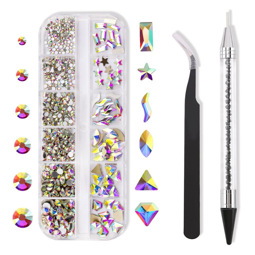 12 Gitter, Maniküre Diamant Sonderform Flachboden Strassstein, Maniküre Schmuck Diamant DIY Nageldekoration