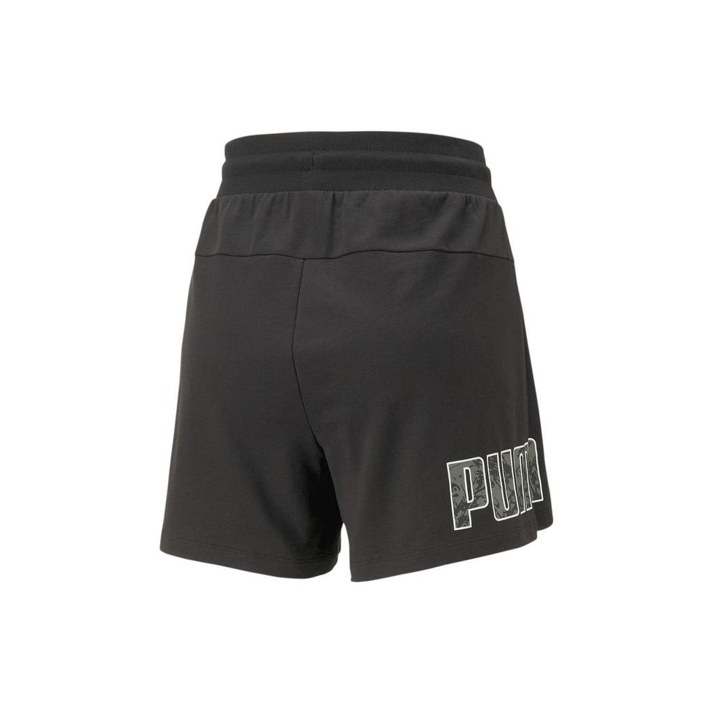 Puma Power Letter Straight High Waist Lace Up Casual Shorts Women shorts Black 674064-01