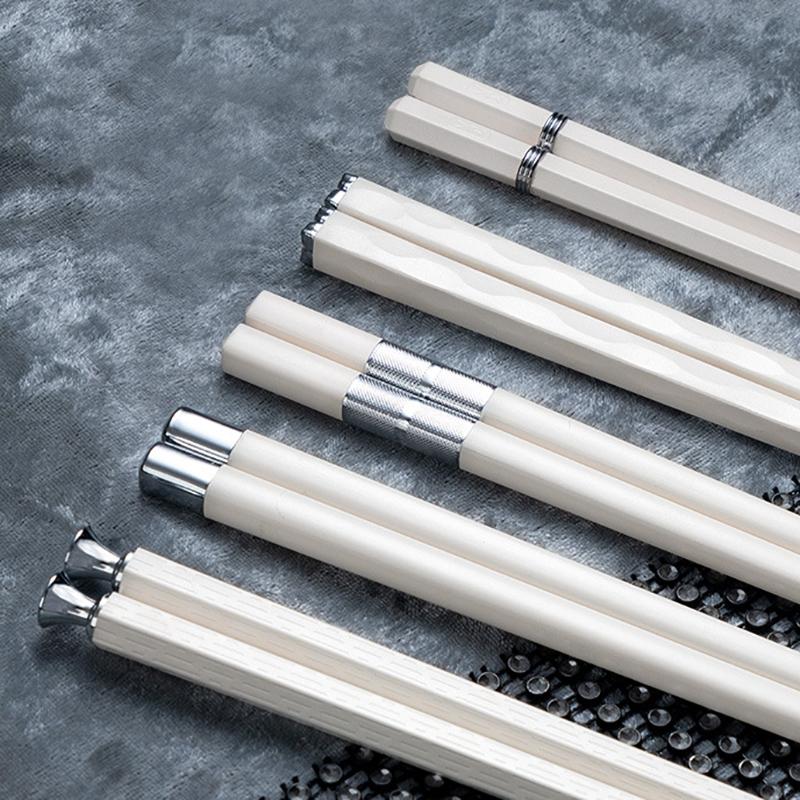 5 párů bílých japonských čínských hůlek Jíst jídlo Sushi tyčinky Opakovaně použitelná slitina korejské hůlky sada Zdravé kuchyňské nádobí