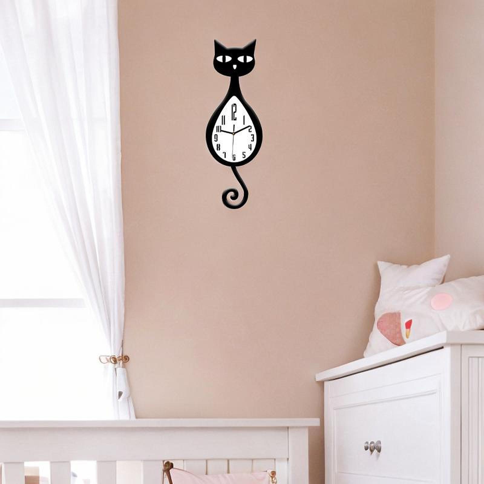

Cat Shaped Wall Clock Decorative,Easy Install,Indoor Decor,Adorable Hanging Clock Silent Movement for Bedroom Children Room Cafe чёрный