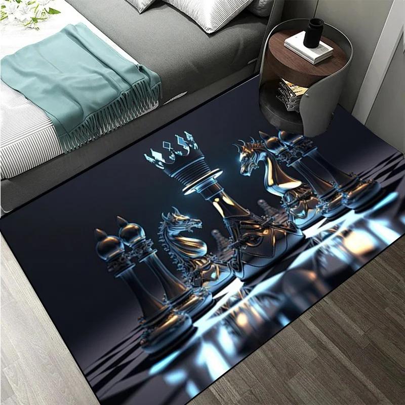 Chess Pattern Carpet Mat Rug King Queen Rook Bishop Knight Pawn Theme Game Living Room Area Rug Protection