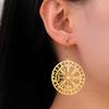 Vegvisir Viking Compass Dangle Earrings for Women Stainless Steel Barbarian Gladiator Pagan Odin Norse Runes Jewelry