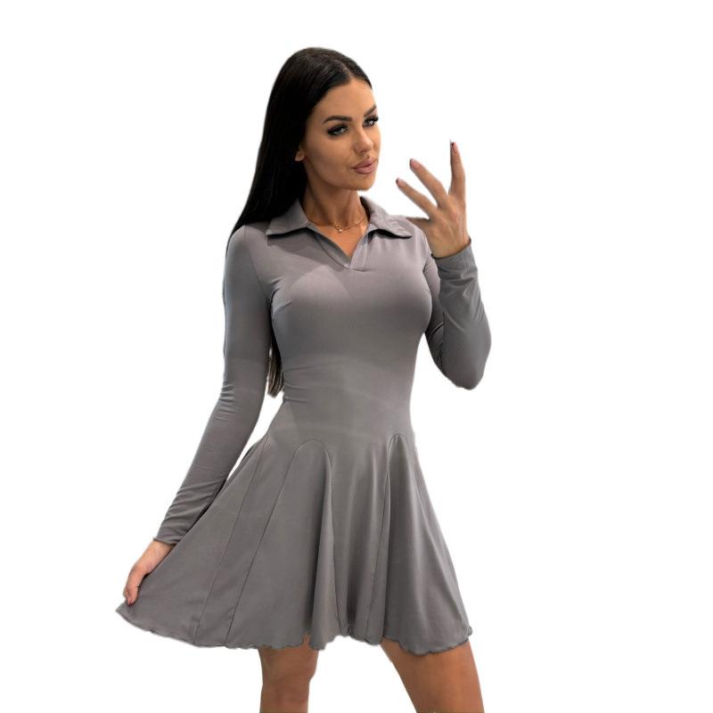 2024 European & American Women's Lapel Waist-Hugging Dress for Autumn/Winter