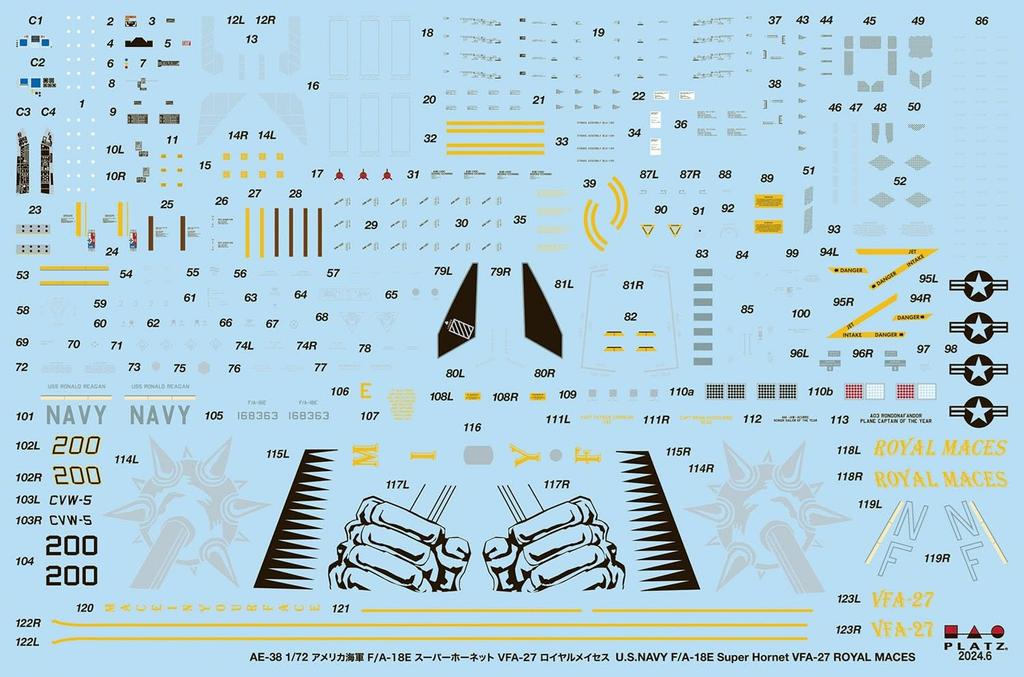 Platz US Fighter Royal Maces 2024 Plastic Model Kit with Etched Parts 1/72 Carrier-Based VFA-27 Detail-Up (AE-56 Airplane)