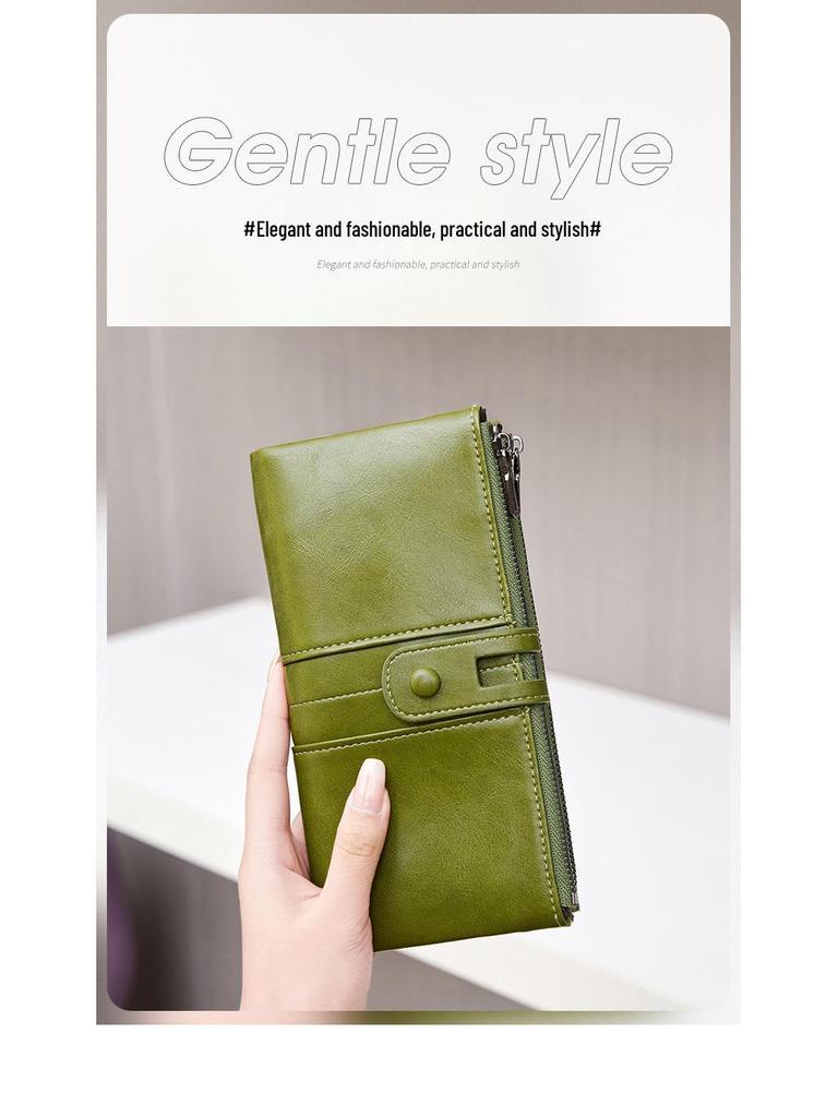 Women's RFID Retro Long Wallet: Large Capacity, Multi-Card Slot & Snap Button Closure Coin Purse
