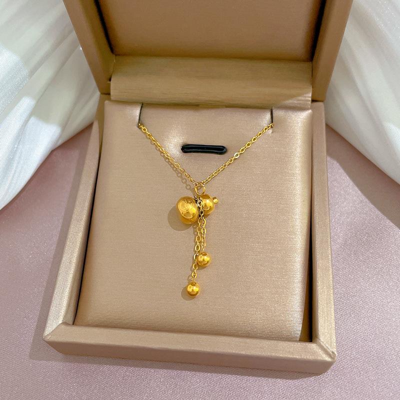 Gourd Temperament Furnace Real Gold Necklace Women'S Lucky Collarbone Chain With Jewelry