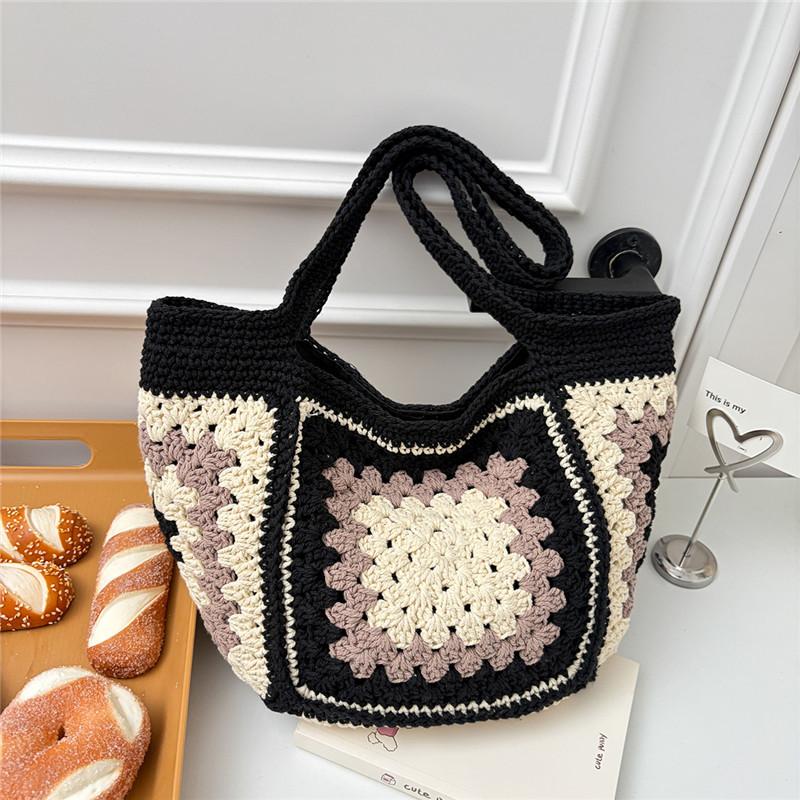

Summer New Woven Shoulder Bag Large Capacity Crossbody Bags Casual and Simple Beach Bag Handmade Straw Purse for Vacati чорний