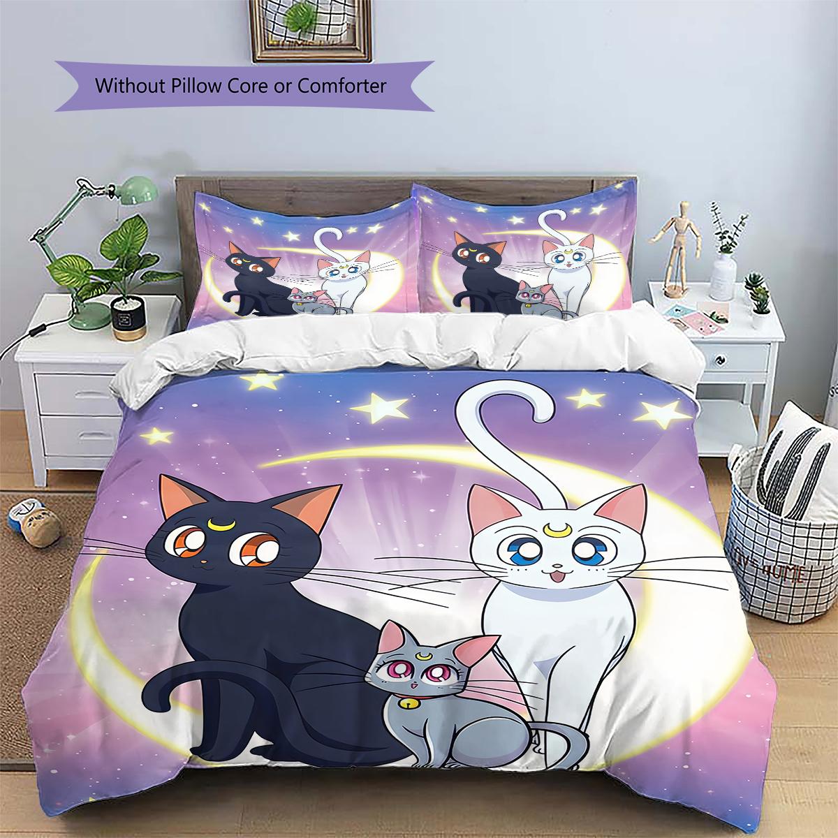 Sailor Moon Luna & Cat Family Duvet Cover & Pillowcases, Sailor Moon Fan Bedroom Bedding, Perfect Gift.chl 135x200cm