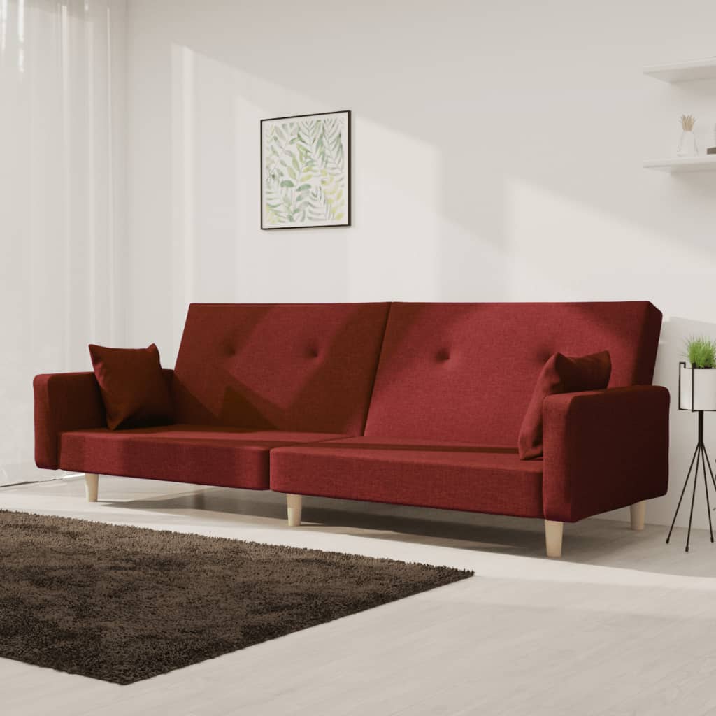 Vidaxl 2-Osobowa Kanapa Z Poduszkami, Czerwone Wino, Obita Tkaniną