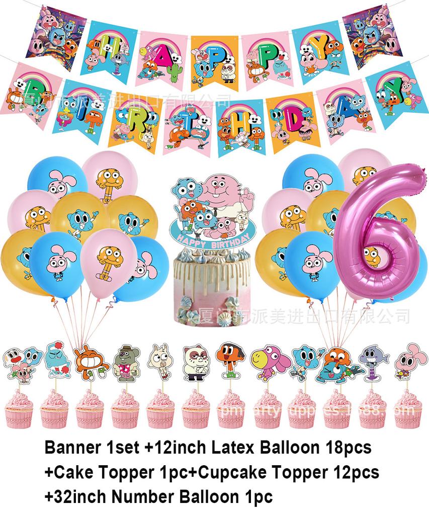 Cartoon Comedy G-Gumball Birthday Party Decorations Colorful Number Balloon Cake Topper Amazing World Party Supplies Kid Gifts