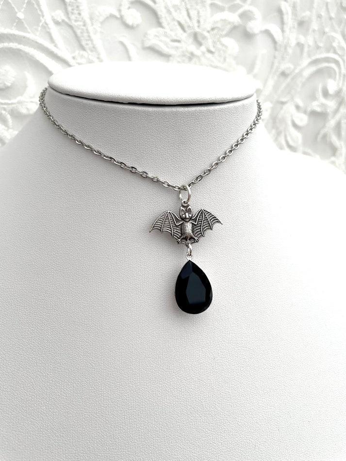 Gothic Bat Necklace Blood Drop Pendant Stainless Steel With Cross Chain For Women