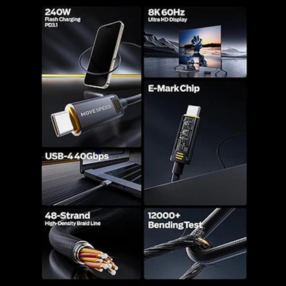 MOVE SPEED MSC01 1.2m Data Cable Full Function 40Gbps High Speed Transfer 240W Fast Charging Cord