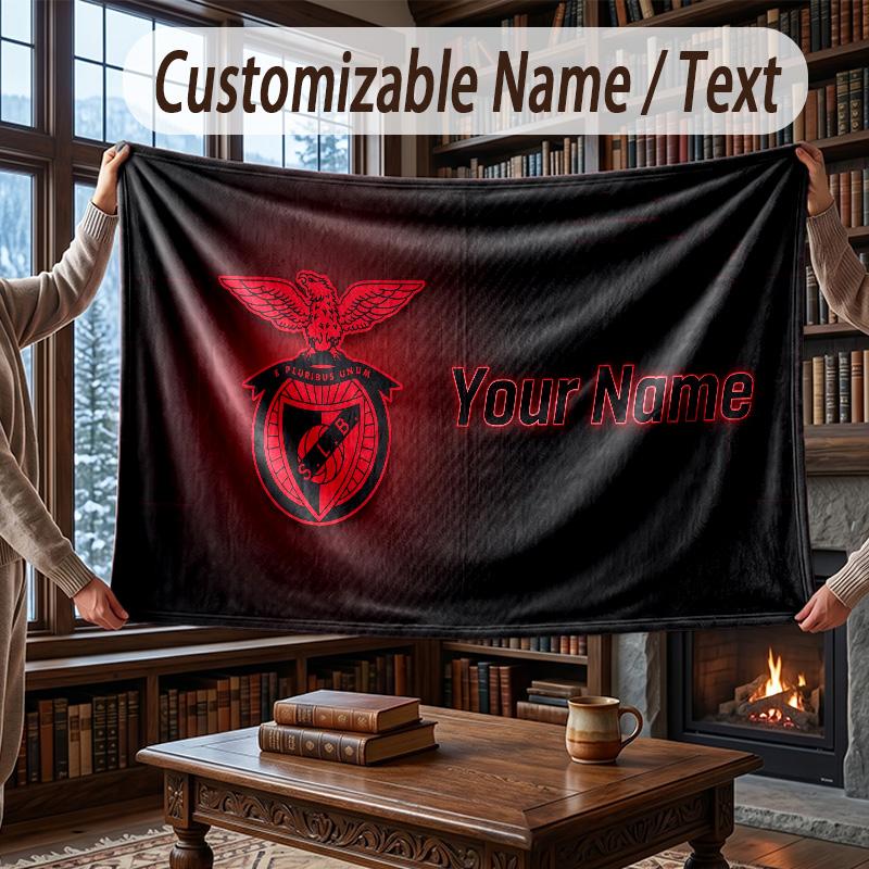 Personalisierte Flanell-Kuscheldecke mit Benfica FC Muster, Warme Heimdekoration
