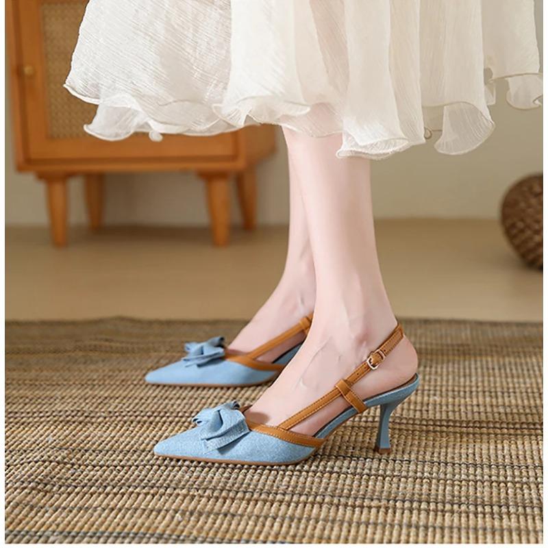 Fashion 2025 Summer High Heel Pointed Toe Women Sandals  Fashion Butterfly-knot Singbacks Shoes Elegant Stripper Party Sandalias