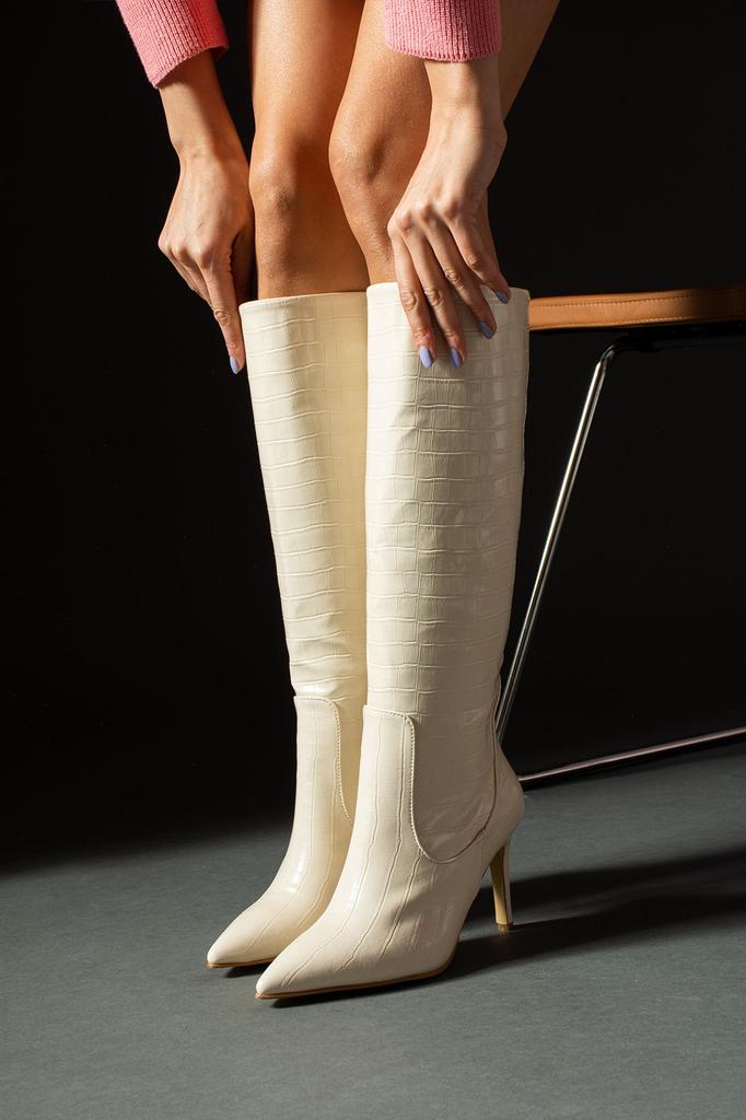 Bottes de mode modernes et élégantes pour femmes, bottes en Faux cuir Leo Crocodile à talons hauts