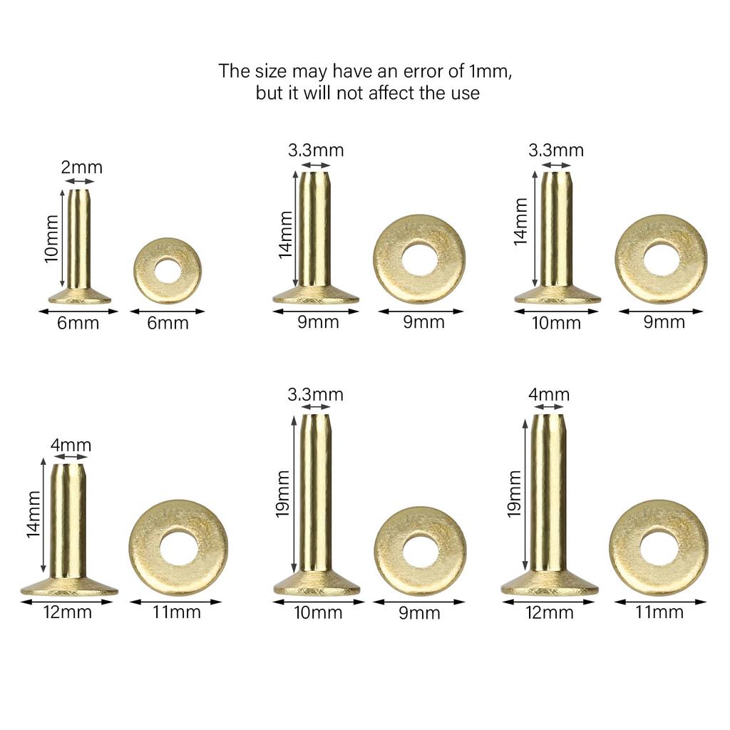 WUTA 100ks Měděné nýty Kůže Měděný nýt Masivní mosaz Trvalé cvočky Spojovací prvky pro kožené uzdečky a rozety, Spojovací prvky, Nýty, Cvočky, Řemesla,
