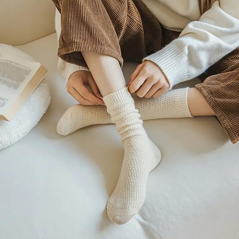 5 Pairs Comfy Simple Ribbed Socks, All-Match Mid Tube Women'S Stockings & Hosiery, Soft