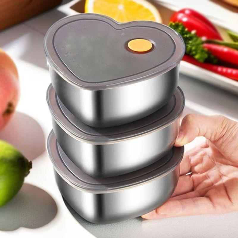 1pc Love-shaped Kitchen Food Organizers With Lids Stainless Steel Storage Box Large Capacity Leakproof Kitchens Accessories