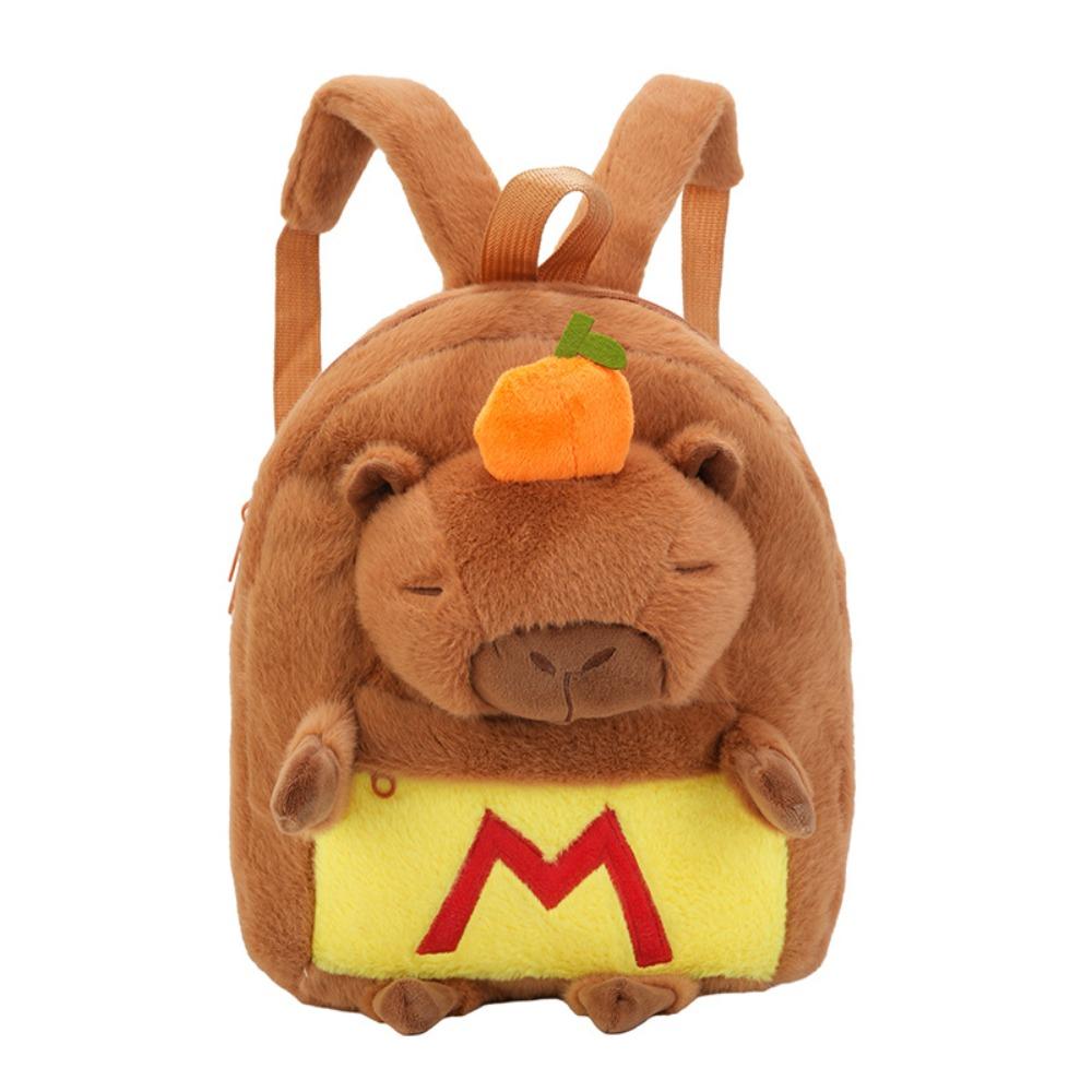 Large Capacity Student School Bag Cartoon Plush Capybara Doll Bag Shoulder Schoolbag  for Kids Gift