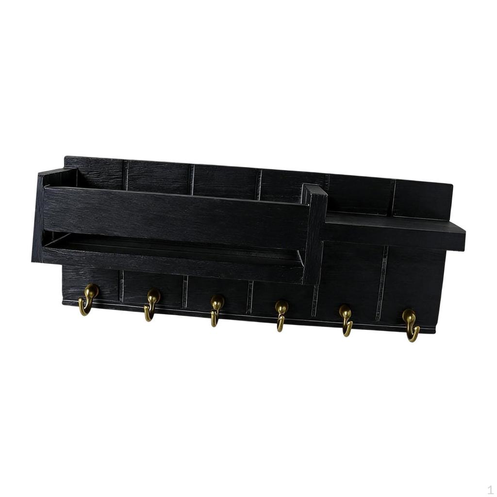 Decorative Wall-mounted Key Holder with 6 Hooks, Wooden Shelf for Entryway, , Hallway, Living Room.