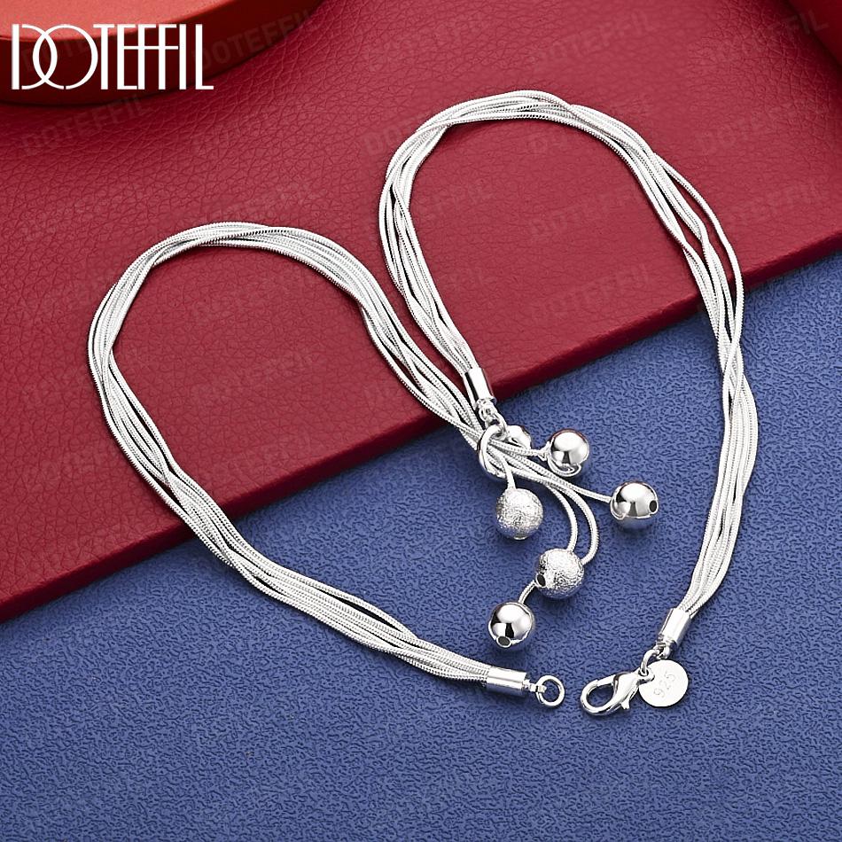 

925 Sterling Silver 48cm Snake Chain Bead Fashion Necklace Wedding Jewelry 48cm