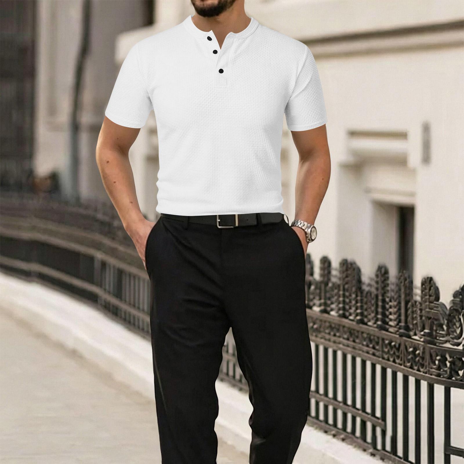 

Men s Summer Short Sleeve Henley Shirt Lightweight Breathable Ice Silk Fabric Casual Fit Buttoned Neck Tee Top XL білий