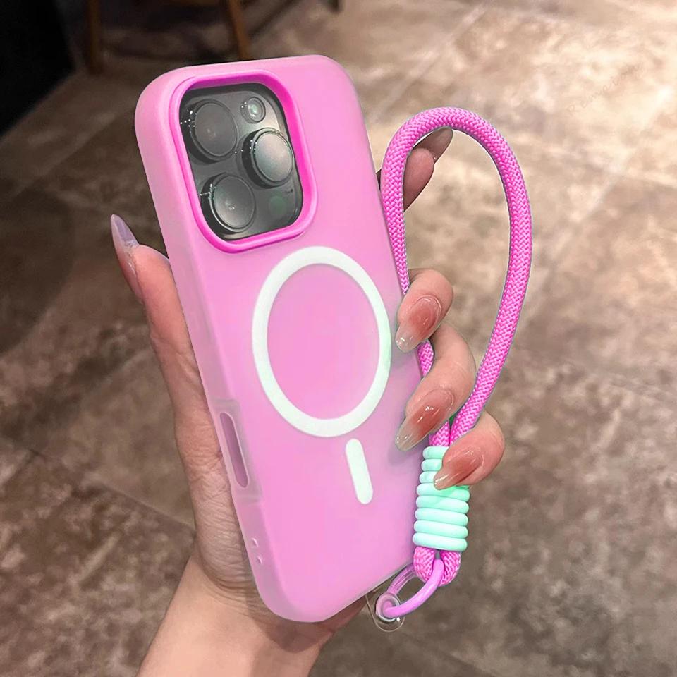 

Магнітний ремінець на зап ястя Чохол для телефону для iPhone 16E 15 14 Plus 13 12 11 16 Pro Max Magsafe Ремінець Бездротова зарядка Захисна кришка For iPhone 16Plus