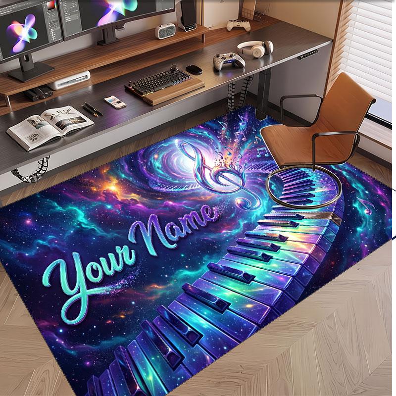 Music General Theme Soft Crystal Velvet Rug Custom Name & Text Print Non Slip Floor Rug for Bedroom Living Room