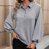 YYFS Women's Fashion Casual Solid Color Print Long Sleeve POLO Neck Blouses & Shirts