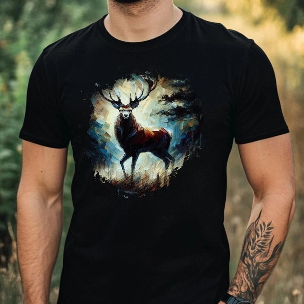 T-Shirt Herren Aquarell Hirsch Motiv Baumwolle Größe XS bis 5XL