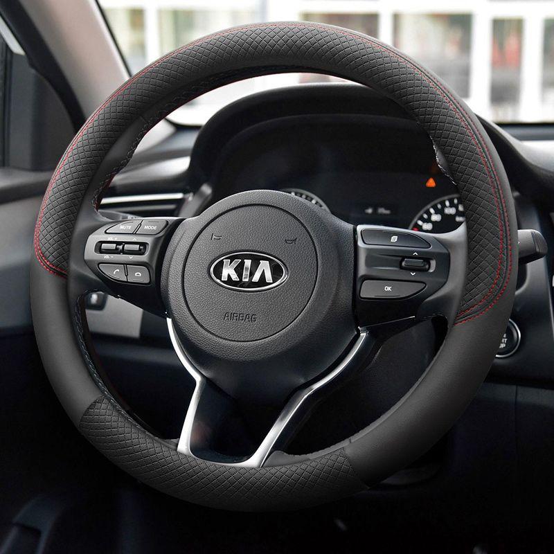 2026 Hot Car Sticker For Kia KX3 Proud Run Steering Wheel Cover Leather Four Seasons Universal Hand Sewing Free Special Grip Cov