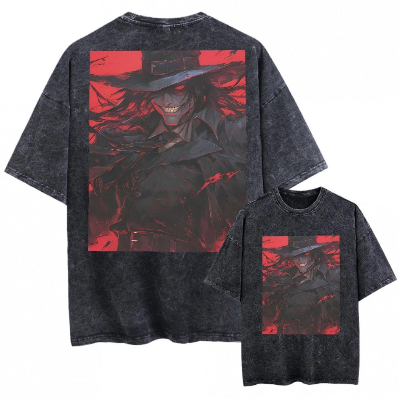 

Black Patterned Tshirt with Retro Washed Features Suitable for Both Unisex and Women Vampire Anime Themed Dark Goth Tshirt M
