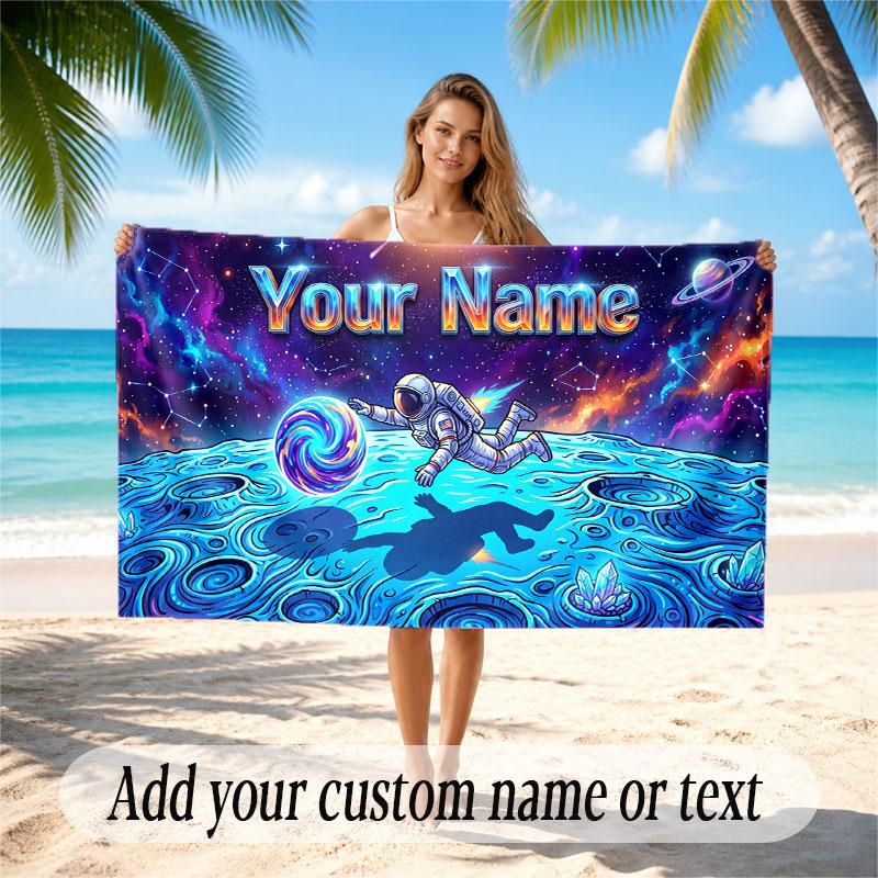 Space Cosmic Theme Soft Beach Towel Personalized Custom Name Text Towel Portable for Beach Pool Travel