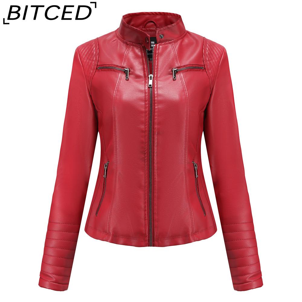 BITCED Women's Leather Jacket Lightweight Spring/Autumn Biker Jacket Short-Length Fashionable Jacket