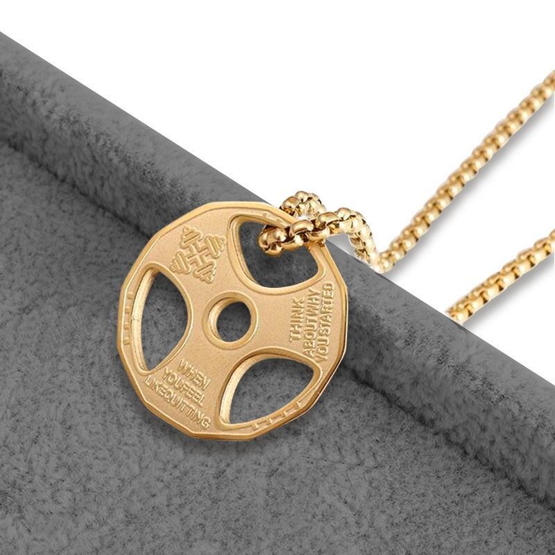 Men's Stainless Steel Fitness Dumbbell Necklace With Weight Plate Barbell Refining Pendant Fitness Necklace Men's Weightlifting Accessories