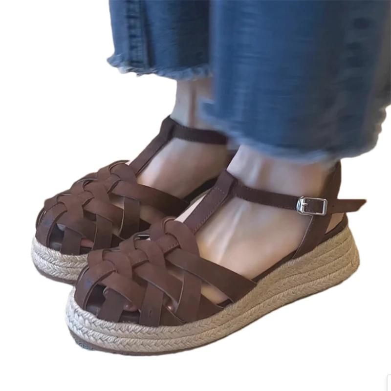 Fashion Wedges Women's Sandals Designer Weave Heels Shoes Platform Summer 2025 Fashion Slides New High Heels Slippers Mujer De Sandalias