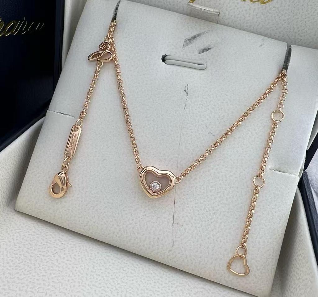 Chopin Herzförmige Bewegliche Diamant Halskette mit 18 Karat Roségold Schlüsselbein Kette - Damen Elegant Leichter Luxus.