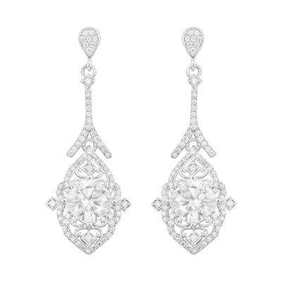Moissanite  Intricate Halo Drops Earrings - 925 Sterling Silver
