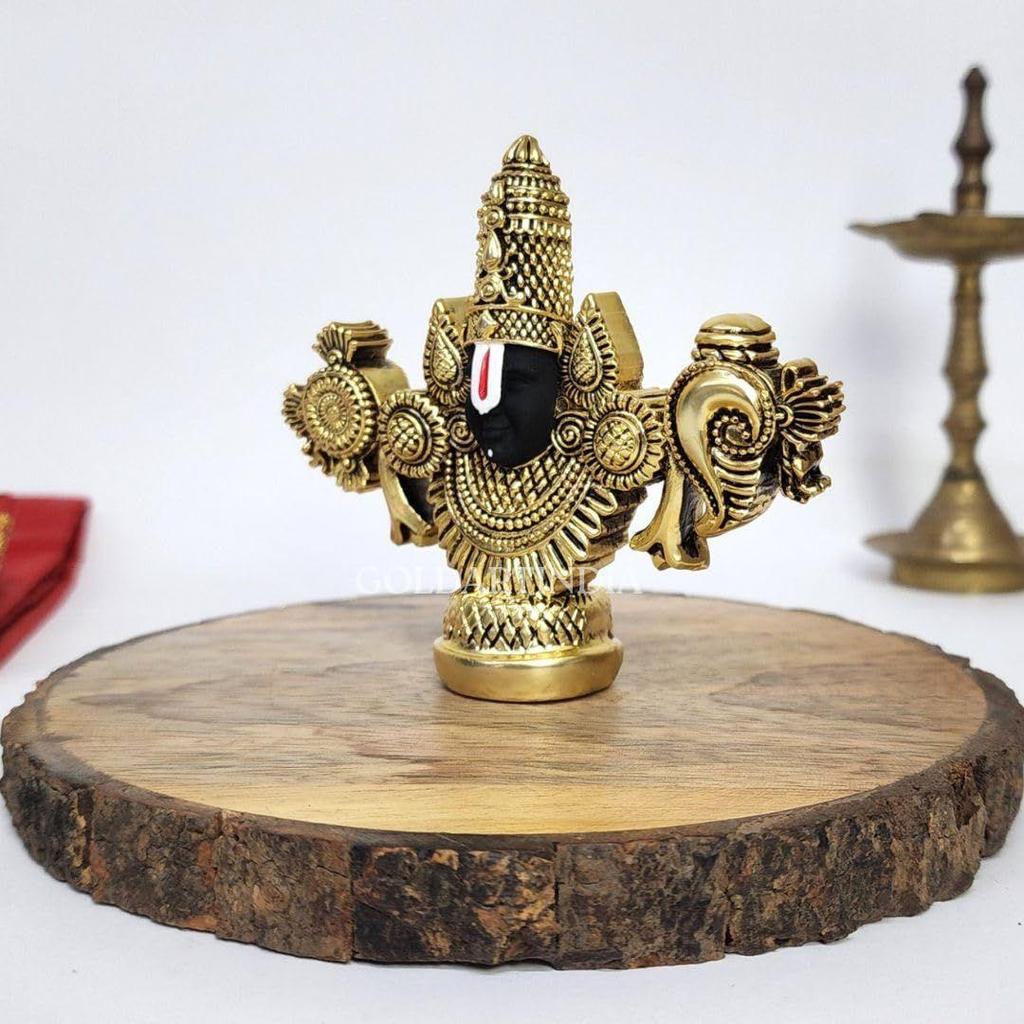Lord Venkateswara Balaji Idol | Gold-Plated Antique Matte Finish Murti | 3.5 X 4.2 Inch | Tirupati Balaji Statue for Home Mandir, Office & Gifting