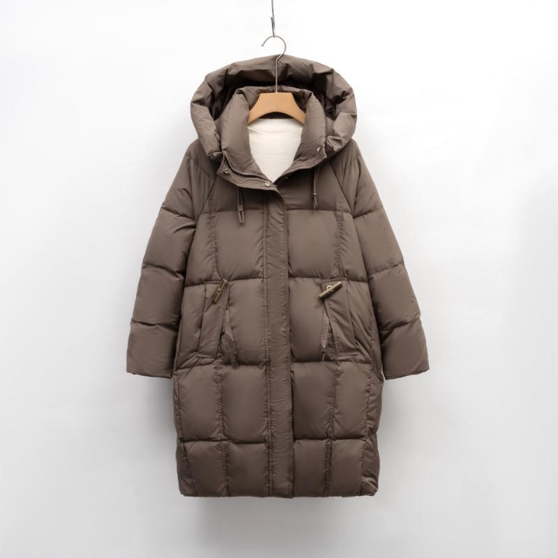 Pinghu Down Jacket Women's Medium and Long Winter New Fashion Bread Jacket Thickened Warm White Duck Down Jacket