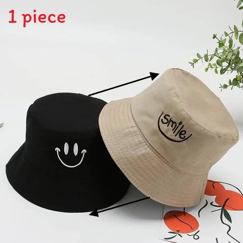 Embroidery Letters Smile Double Sided Fisherman Hat Spring Summer Protection Sun