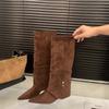 Keilabsatz Vintage Braun Maillard Hose Stiefel Damenstiefel 2025 Herbst/Winter Hoher Absatz Spitz Zulaufend Skinny Stiefel