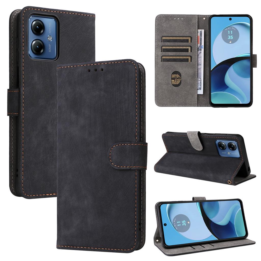 For Motorola Moto G14 4G Anti-Scratch Cell Phone Case Leather Stand Cover RFID Blocking Wallet Shell with Strap
