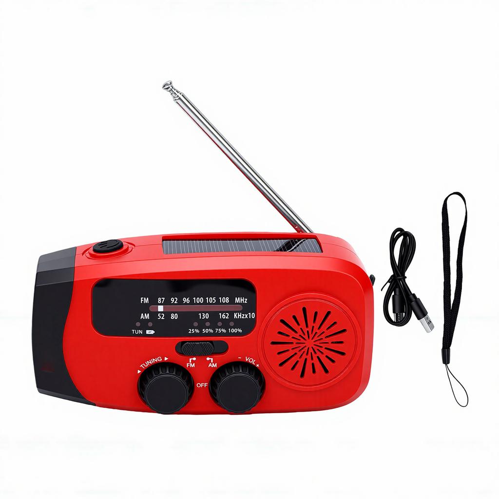 Solar Hand Crank Radio Multifunctional 2000mAh Battery Portable AM FM Radio LED Flashlight SOS Alarm for Hiking Camping