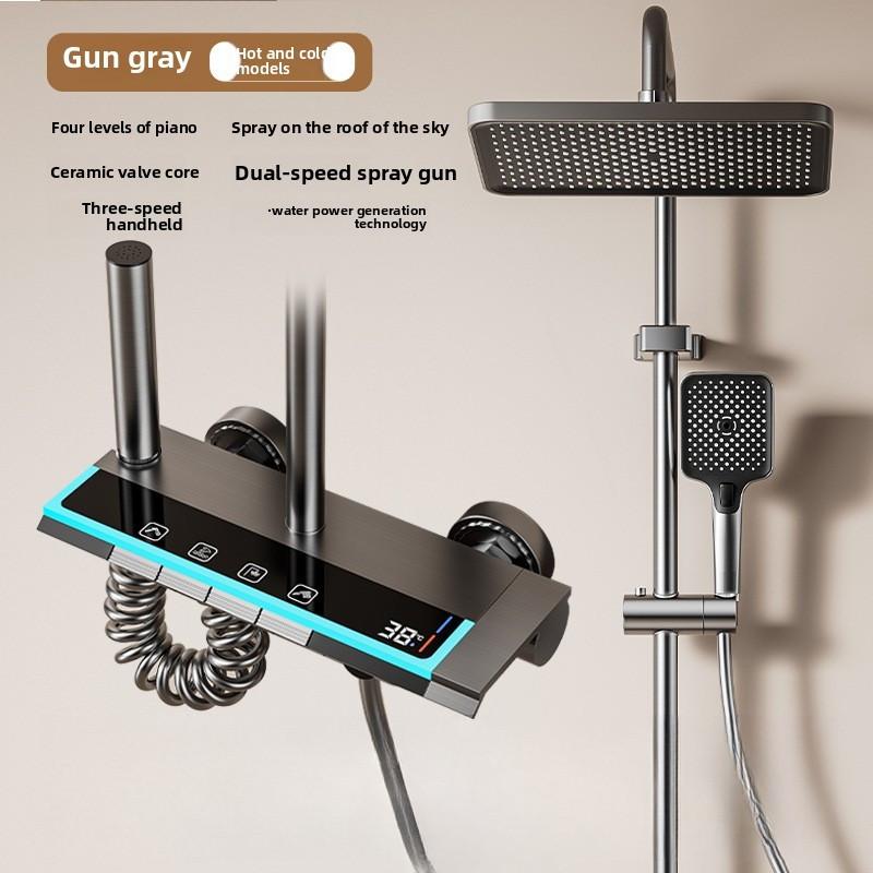 Sistema Doccia Intelligente a Controllo della Temperatura 4 in 1 Set Doccia per Bagno Domestico Set Doccia Tasti di Pianoforte in Acciaio Inossidabile