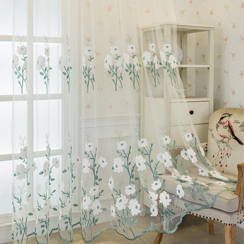 Floral Embroidered Sheer Curtain for Dining Room Living Room Voile Curtain Panel Window Drape for Bedroom Sliding Glass Door Living Room Home Decor