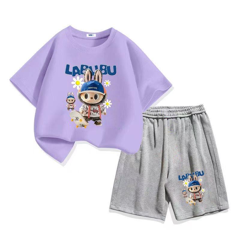 Summer LBB Cartoon Printed Fashionable Short-sleeved Children's Casual Two-piece Set