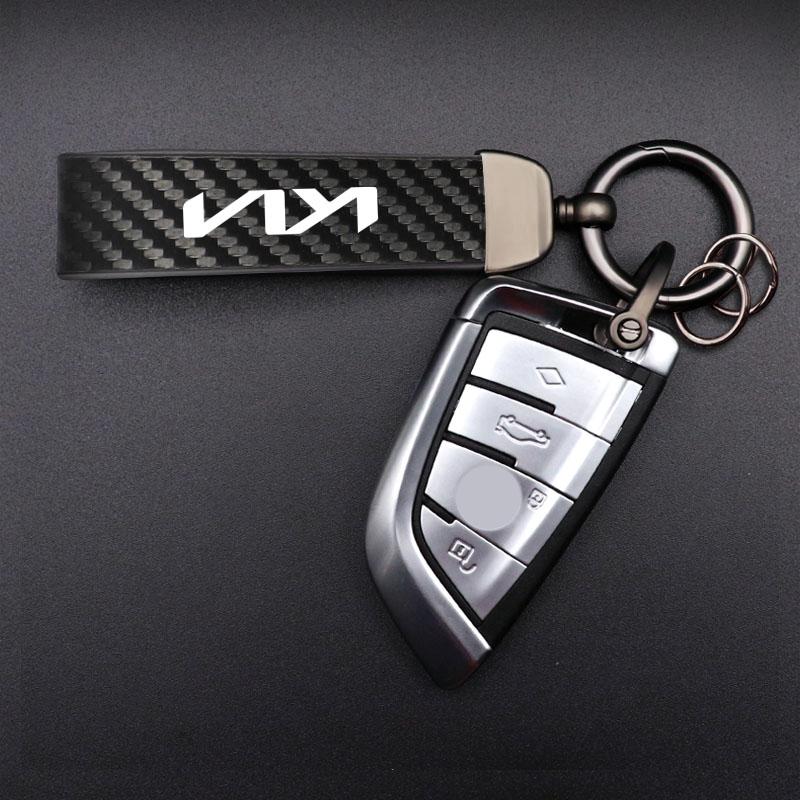 Metal Leather Keychain Car Key Decoration Pendant Valve For KIA EV6 Stinger RIO Sorento Picanto Ceed Borrego Syros K4 K5 Sonet sdvc80