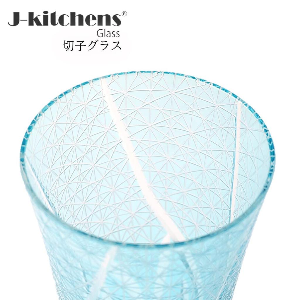 Mizukage Kiriko Whiskey X Ranbori Komon New Current Model J-kitchens Glass, Long, 8.6 14.8cm, 400cc, (Small Pattern), Aqua, Color,