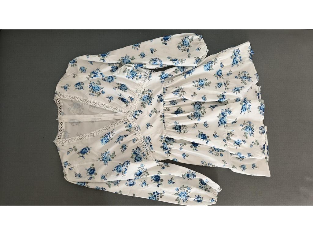 2025 Spring Sweet Print V-neck Lace Short Dress for Women